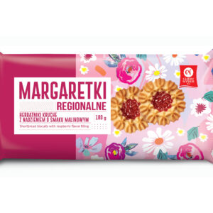 Opakowanie 180g herbatników Margaretki z nadzieniem malinowym